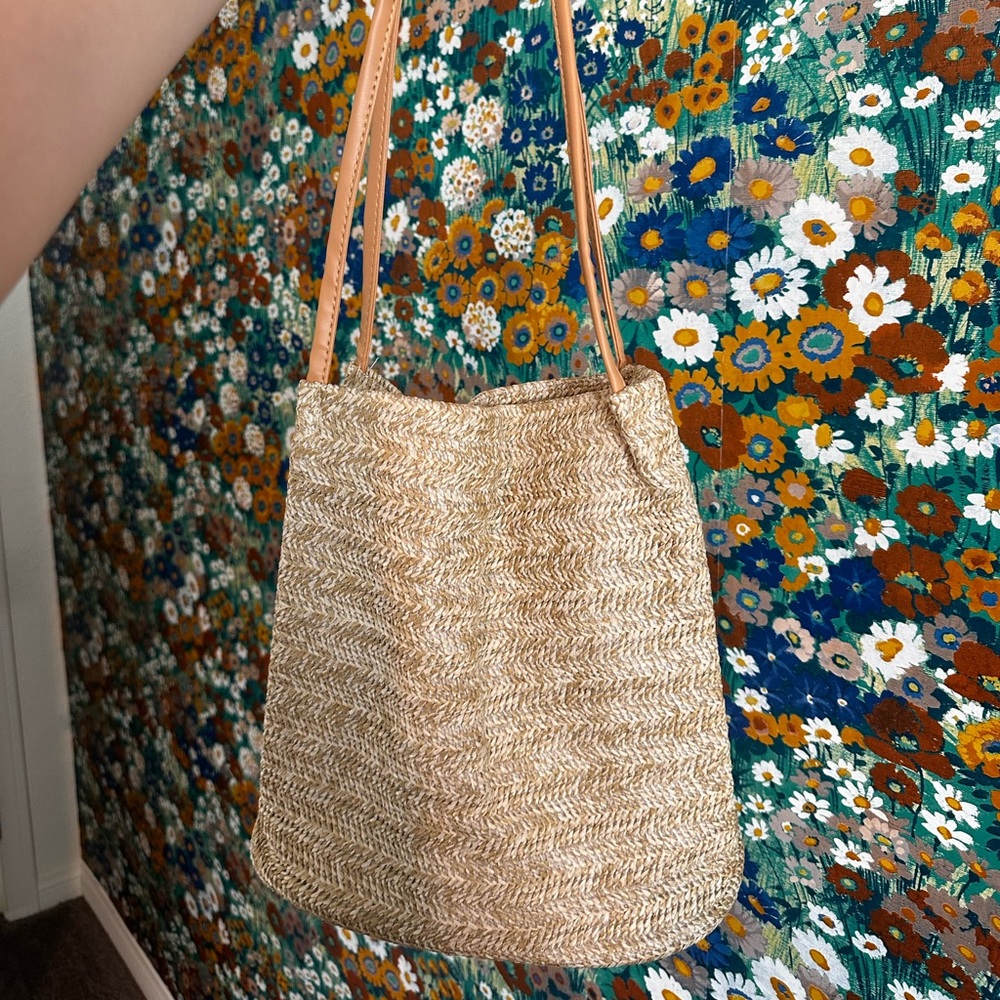 Rattan Beach Purse with Vegan Leather Straps